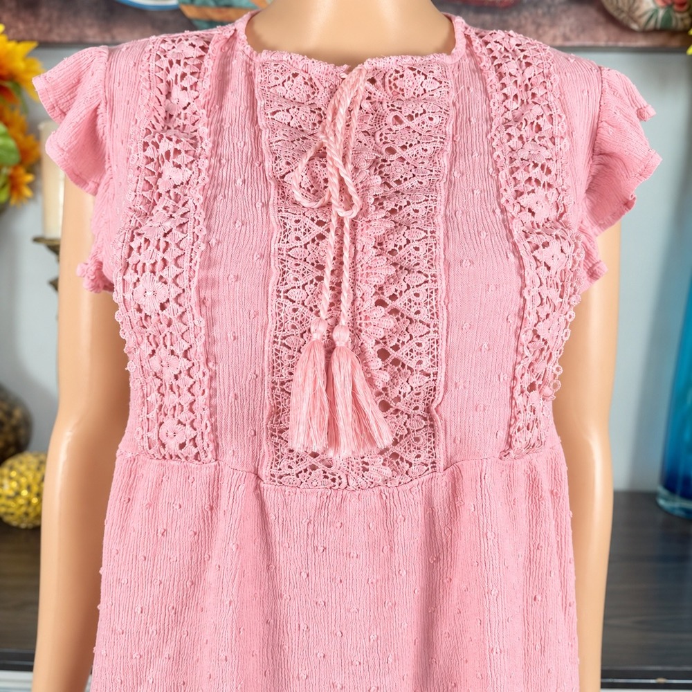 Liv Los Angeles Blouse Lace Crochet Ruffle Boho Romantic Cottagecore Peasant Top - Picture 2 of 5